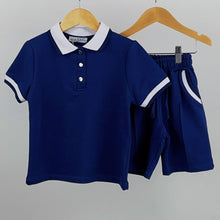 Load image into Gallery viewer, Navy Contrast Collar Short Set
