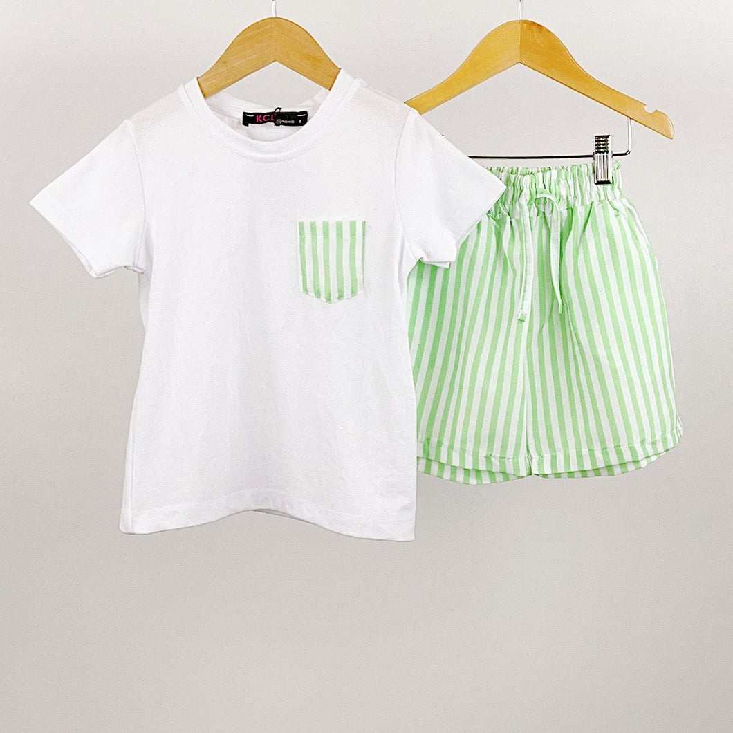 Mint Candy Stripe Two Piece Top & Shorts Set
