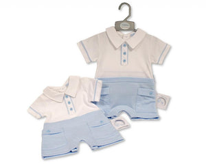 White & Blue Button Romper