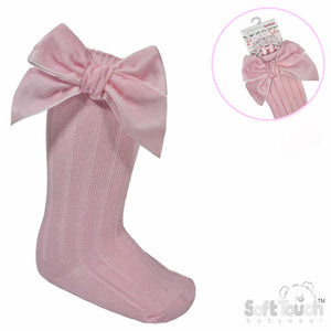 Pink Velvet Bow Sock