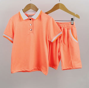 Orange Contrast Collar Short Set