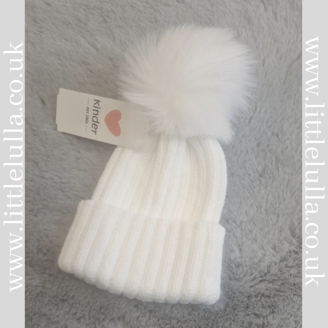 White Single Pompom Hat