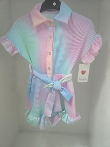 Lilac Three Tone Pleat Ruffle Playsuit