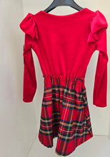 Load image into Gallery viewer, Red Tartan Velour Bow Ruffle Dress
