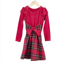 Load image into Gallery viewer, Red Tartan Velour Bow Ruffle Dress
