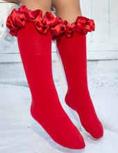 Load image into Gallery viewer, Red Knee High Ruffle Socks
