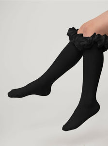 Black Knee High Ruffle Socks